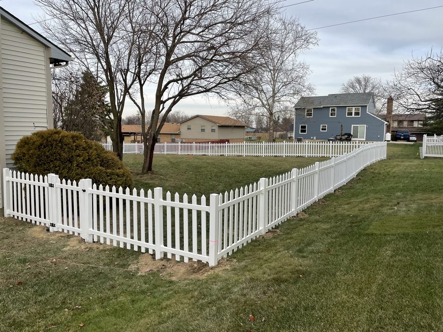 White vinyl picket fence 3ft installed by Broadway Fence LLC
